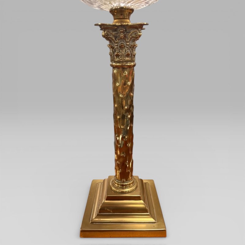 Antique Victorian Duplex Etched Glass Tulip Shade Oil Lamp With Brass Column - Image 6